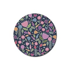 Floral Pattern Rubber Round Coaster (4 Pack)  by Valentinaart