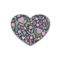 Floral Pattern Rubber Coaster (heart)  by Valentinaart