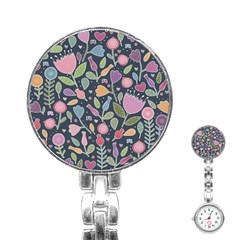 Floral Pattern Stainless Steel Nurses Watch