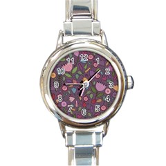 Floral Pattern Round Italian Charm Watch