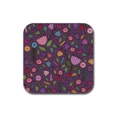 Floral Pattern Rubber Square Coaster (4 Pack)  by Valentinaart