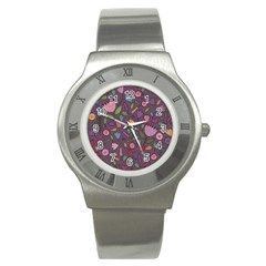 Floral Pattern Stainless Steel Watch