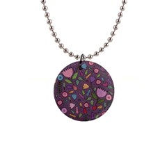 Floral Pattern 1  Button Necklace by Valentinaart