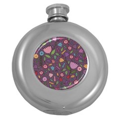 Floral Pattern Round Hip Flask (5 Oz) by Valentinaart