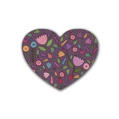 Floral Pattern Rubber Coaster (heart)  by Valentinaart