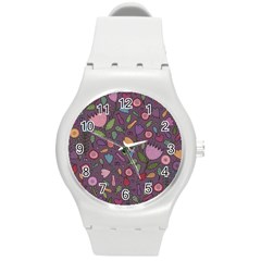 Floral Pattern Round Plastic Sport Watch (m)