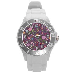 Floral Pattern Round Plastic Sport Watch (l)