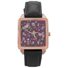 Floral Pattern Rose Gold Leather Watch 