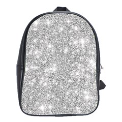 Silver and white Glitters metallic finish party texture background imitation School Bag (Large)