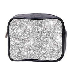 Silver And White Glitters Metallic Finish Party Texture Background Imitation Mini Toiletries Bag (two Sides) by genx