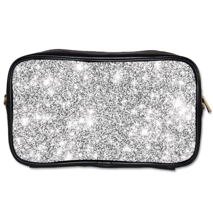 Silver and white Glitters metallic finish party texture background imitation Toiletries Bag (One Side)