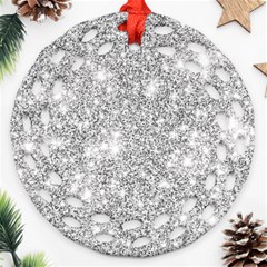 Silver And White Glitters Metallic Finish Party Texture Background Imitation Round Filigree Ornament (two Sides) by genx