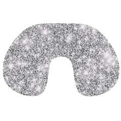 Silver And White Glitters Metallic Finish Party Texture Background Imitation Travel Neck Pillow by genx