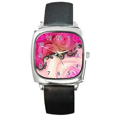 Decorative Elegant Roses Square Metal Watch by FantasyWorld7