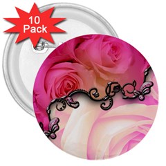 Decorative Elegant Roses 3  Buttons (10 Pack)  by FantasyWorld7