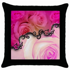 Decorative Elegant Roses Throw Pillow Case (black) by FantasyWorld7