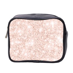 Rose Gold Pink Glitters Metallic Finish Party Texture Imitation Pattern Mini Toiletries Bag (two Sides) by genx