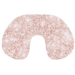 Rose Gold Pink Glitters Metallic Finish Party Texture Imitation Pattern Travel Neck Pillow by genx