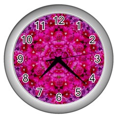 Flower Suprise To Love And Enjoy Wall Clock (silver) by pepitasart