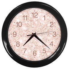 Rose Gold Pink Glitters Metallic Finish Party Texture Imitation Pattern Wall Clock (black) by genx