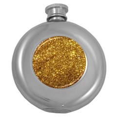 Gold Glitters Metallic Finish Party Texture Background Faux Shine Pattern Round Hip Flask (5 Oz) by genx