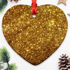 Gold Glitters Metallic Finish Party Texture Background Faux Shine Pattern Heart Ornament (two Sides) by genx