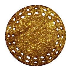 Gold Glitters Metallic Finish Party Texture Background Faux Shine Pattern Round Filigree Ornament (two Sides) by genx