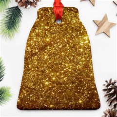 Gold Glitters Metallic Finish Party Texture Background Faux Shine Pattern Bell Ornament (two Sides) by genx