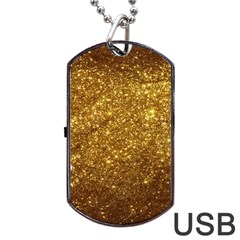 Gold Glitters Metallic Finish Party Texture Background Faux Shine Pattern Dog Tag Usb Flash (two Sides) by genx