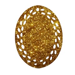 Gold Glitters Metallic Finish Party Texture Background Faux Shine Pattern Oval Filigree Ornament (two Sides) by genx