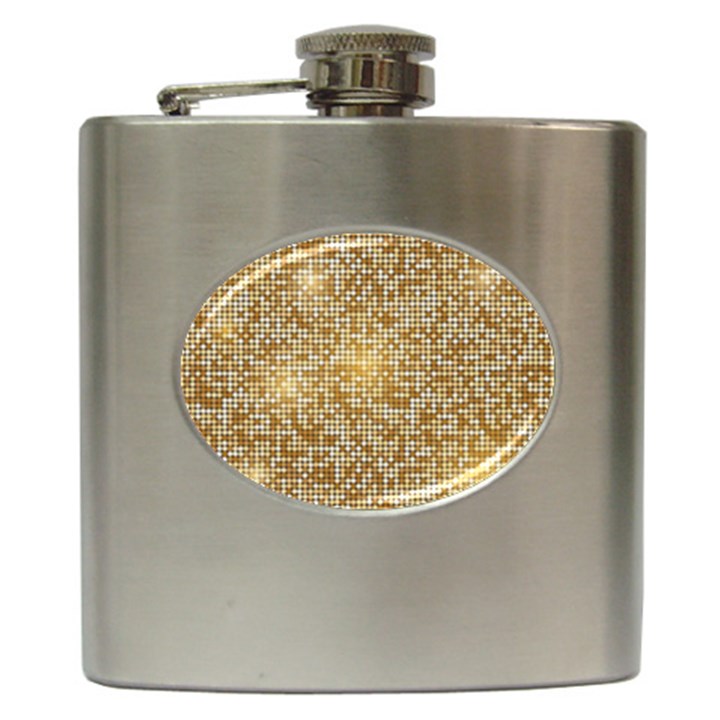 Retro Gold Glitters Golden Disco Ball optical illusion Hip Flask (6 oz)