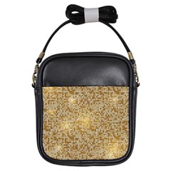 Retro Gold Glitters Golden Disco Ball Optical Illusion Girls Sling Bag by genx