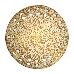 Retro Gold Glitters Golden Disco Ball Optical Illusion Round Filigree Ornament (two Sides) by genx