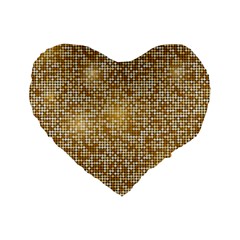 Retro Gold Glitters Golden Disco Ball Optical Illusion Standard 16  Premium Flano Heart Shape Cushions by genx