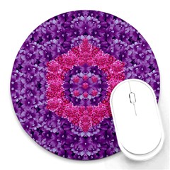 Flowers And Purple Suprise To Love And Enjoy Round Mousepads by pepitasart