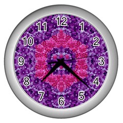 Flowers And Purple Suprise To Love And Enjoy Wall Clock (silver) by pepitasart