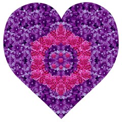 Flowers And Purple Suprise To Love And Enjoy Wooden Puzzle Heart by pepitasart