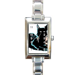 Black Cat & Halloween Skull Rectangle Italian Charm Watch by gothicandhalloweenstore