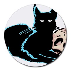 Black Cat & Halloween Skull Round Mousepads by gothicandhalloweenstore