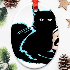 Black Cat & Halloween Skull Ornament (oval)