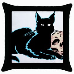 Black Cat & Halloween Skull Throw Pillow Case (black) by gothicandhalloweenstore