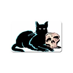 Black Cat & Halloween Skull Magnet (name Card) by gothicandhalloweenstore