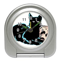 Black Cat & Halloween Skull Travel Alarm Clock by gothicandhalloweenstore