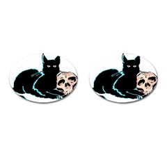 Black Cat & Halloween Skull Cufflinks (oval) by gothicandhalloweenstore