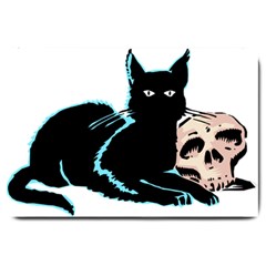 Black Cat & Halloween Skull Large Doormat  by gothicandhalloweenstore