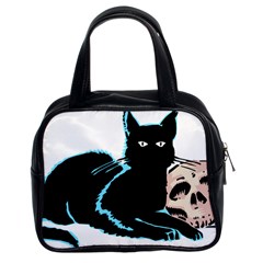 Black Cat & Halloween Skull Classic Handbag (two Sides) by gothicandhalloweenstore