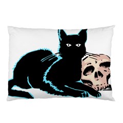 Black Cat & Halloween Skull Pillow Case by gothicandhalloweenstore