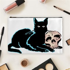 Black Cat & Halloween Skull Cosmetic Bag (large) by gothicandhalloweenstore