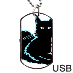 Black Cat & Halloween Skull Dog Tag Usb Flash (two Sides) by gothicandhalloweenstore