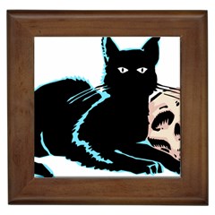 Black Cat & Halloween Skull Framed Tile by gothicandhalloweenstore